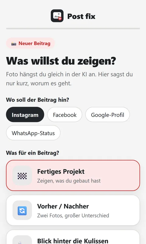 App Post fix: Kanal und Beitrags-Art auswählen